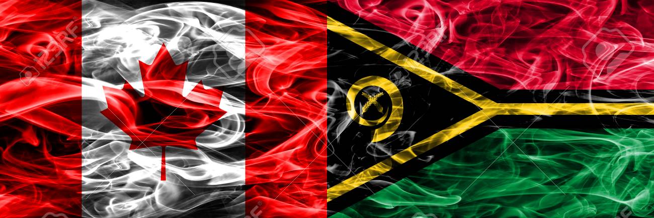 Canada vs Vanuatu smoke flags placed side by side. Canadian and Vanuatu flag together